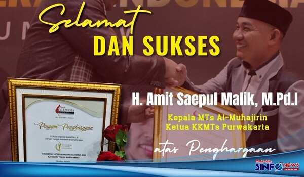 H Amit Saepul Malik, M.Pd.I Raih Anugerah Literasi Indonesia Tahun 2023 @2023SINFONEWS.com